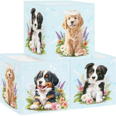 Clastyle Pack of 3 Children's Fabric Storage Boxes for Kallax Foldable Storage Basket Small Boys Girls Cupboard Organiser Wardrobe for Shelf Dog 30 x 30 x 30 cm