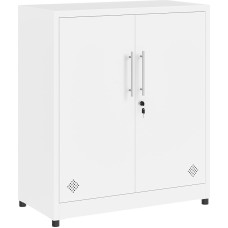 YITAHOME 2 Door Storage Cabinets, Metal Filing Cabinets with Keys, Storage Cabinet with 2 Adjustable Shelves, Bathroom Organiser Cabinet, Filing Cabinets for Home Office, White