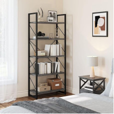YITAHOME 5 Tier Bookcase, Industrial Ornate Grey Bookcase, Bookcase, Bookcase, Storage Shelf, Book Holder, Organizer for Books, Movies in Living Room, Home Office