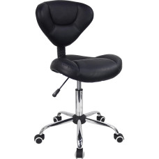 WKWKER Ergonomic Rolling Stool with Thick Cushion, PU Leather, Height-Adjustable Swivel Stool for Work, SPA, Salon, Tattoo with Back (Black)