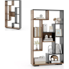 HOMASIS Bookcase with 9 Compartments, Cube Shelf with Open Shelves, Standing Shelf, Wood Geometric, Storage Shelf with Tilt Protection, Room Divider for Living Room, Study, 70 x 20 x 120 cm (Black +