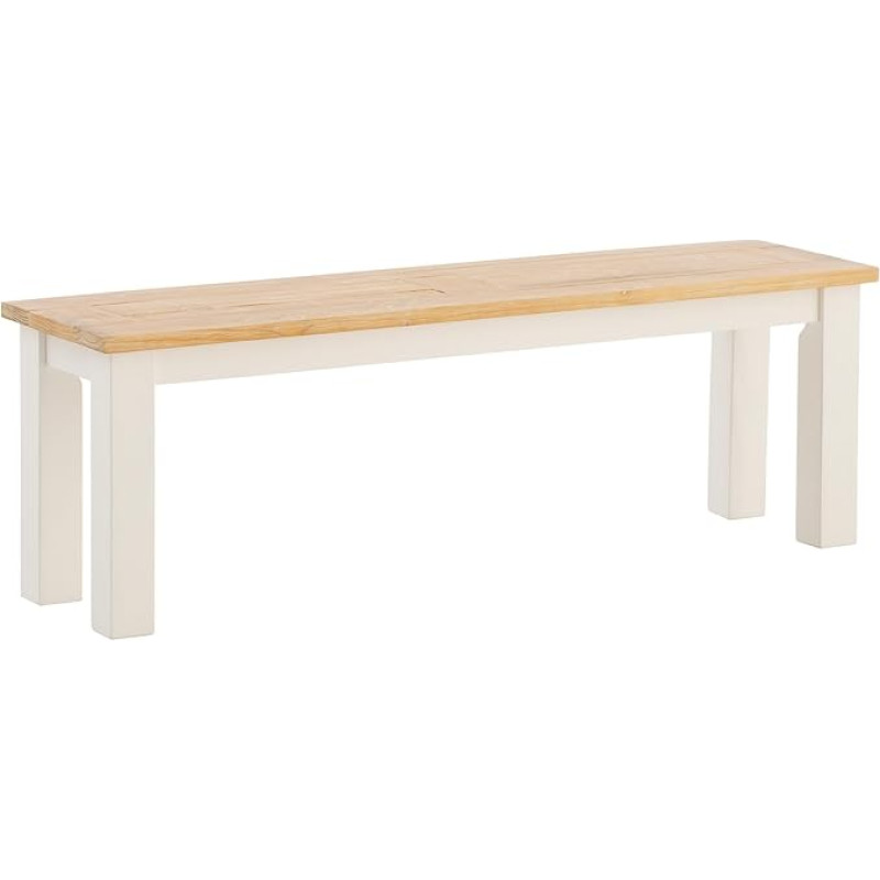 Woodkings Capera Bench 133 x 45 x 35 cm Solid Wood White Brown Wooden Bench for Kitchen Dining Room Space-Saving Robust Rustic