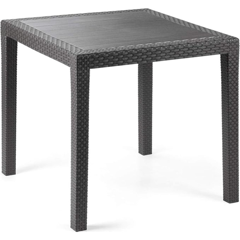 Table Side Table in Hard Resin Fake Black Rattan Willow Charcoal Bar House