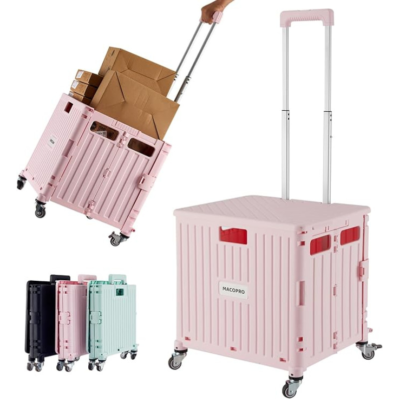 MACOPRO Foldable Multi-Purpose Cart Portable Trolley Handcart Shopping Trolley Folding Tool Box with Lid Basket on 4 Rotating Wheels for Grocery Shopping Office Teacher