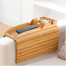 SHUESS Flexible Bamboo Sofa Tray for Armrest, Tray for Sofa, Non-Slip Couch Tray, Foldable Sofa Armrest Shelf for Snacks, Remote Control, Mobile Phone, Drinks Cup