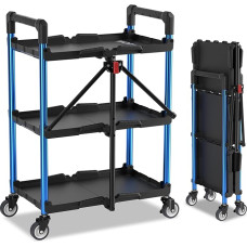 WORKPRO Serving Trolley, Folding Trolley, 3 Levels, Folding Service Trolley with Wheels, for Workshop, Art Studio and Gallery