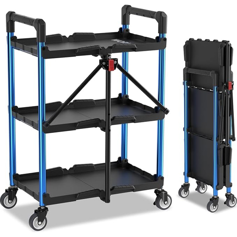 WORKPRO Serving Trolley, Folding Trolley, 3 Levels, Folding Service Trolley with Wheels, for Workshop, Art Studio and Gallery
