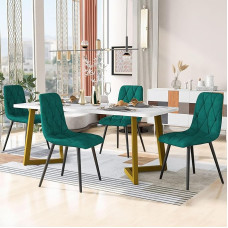 YCYDHDM Dining Table with 4 Chairs Set, Dining Set with Velvet Dining Chair, Kitchen Table Set for 4 People, Dining Table Set for Kitchen, Dining Room and Living Room, MDF Table Top, Green Chairs
