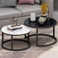 Modern Glass Top Metal Coffee Table Set for Living Room Balcony or Office Easy Assembly Space Saving Nesting Tables for Small Spaces