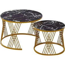 2 in 1 Coffee Table Set, Round Nesting Tables for Living Room, Multifunctional, Black Marble and Gold Frame, Tea Table, Stylish Modern Accent Tables for Bedroom and Office