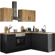 Turin L Corner Kitchen 210 x 211 x 60 cm, Black - Without Kitchen Appliances - Modern, Spacious Kitchen in Artisan Oak Look with Lots of Storage Space