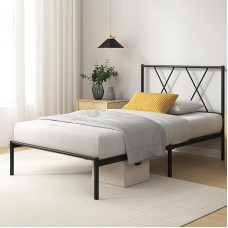 Zinus Elias Bed 90 x 200 cm - 30 cm High - Metal Bed Frame with Headboard - Metal Bed with Slatted Frame - No Box Spring Bed Required - Under Bed Space - Black