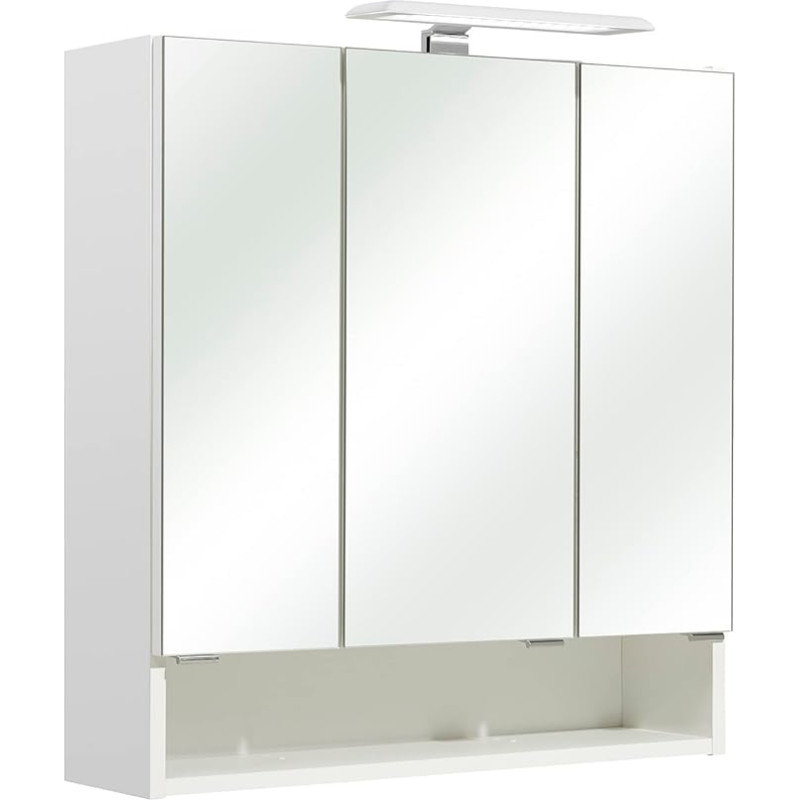 Pelipal Quickset 953 Bathroom Mirror Cabinet in White with LED Lighting, 65 cm Wide, Bathroom Cabinet with Mirror, 3 Doors, 1 Open Compartment and 3 Shelves