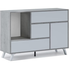 Skraut Home - Kommode für Wohnzimmer, Schrank Buffet modell Wind 1 Tür, 3 Schubladen, Gestell Farbe Beton, Tür-Schubladen Farbe Weiß matt, 120x40x86cm