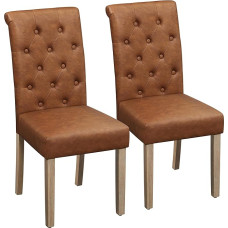Yaheetech Dining Room Chairs Set of 2 Kitchen Chairs Upholstered Chairs with High Backrest, Solid Wood Legs, Padded Faux Leather Seat, Brown
