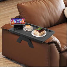 ATIVLB Sofa Tray, 39 x 25 cm, Bamboo Couch Bar, Sofa Table, Foldable Sofa Tray, Cauchsofa Table, Couch Armrests Tray, 360° Rotating Table Top and Mobile Phone Holder (Black)