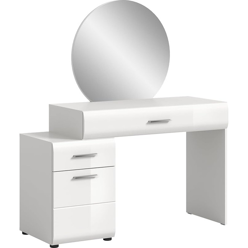 xonox.home - Dressing Table with Mirror Ice 120 x 138 x 47 cm in White Body and Front White High Gloss - Wardrobe Dressing Table Cosmetic Table Desk - Modern and Practical