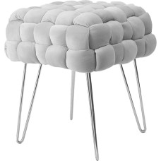 Zedelmaier Modern Velvet Cosmetic Stool, Square Ottoman Footstool with Silver Metal Legs, Padded Stool, Knitted Velvet Stool (Grey, 38 x 38 x 41.5 cm)