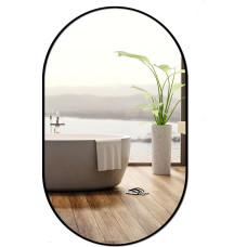 Ramix Wall Mirror in Powder-Coated Aluminium Frame Black, Silver, Gold Loft Rectangular Round Living Room Bedroom Bathroom Dressing Room Hallway (Black, K1 - Oval 70 x 50 cm)