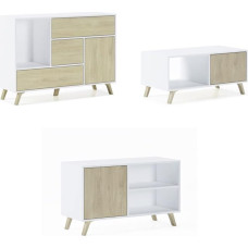 Skraut Home Living Room Furniture Wind Model Sideboard, TV Furniture and Coffee Table Nordic Style Modern Design Melamine White and Oak