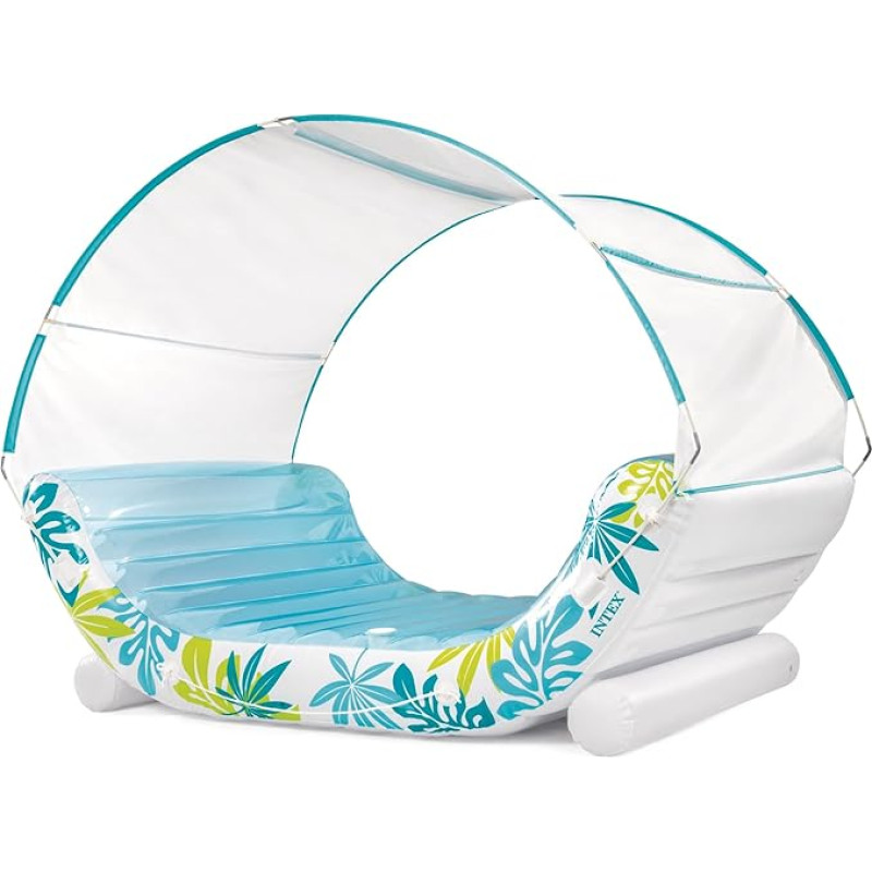 INTEX 56294EP Inflatable Tropical Canopy Lounge: Removable Fabric Sun Shade - Integrated Cup Holders - Rope Ties - 88
