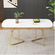 Merax Extendable Dining Table Oval with Marble Structure, 140/180 x 80 cm, 4-6 Person, Marble + Gold