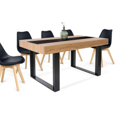 IDMarket - Phoenix Rectangular Dining Table for 6 Seater Wood and Black Middle Stripe 160cm