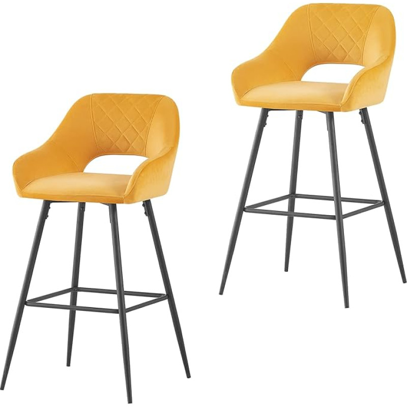 AINPECCA Bar Stools Set of 2 Gold Velvet Bar Stools Breakfast with Armrests Backrests Workshop Kitchen Bar Stools Upholstered Seat Metal Footrest for Home Bar, Counter, Kitchen and Islands