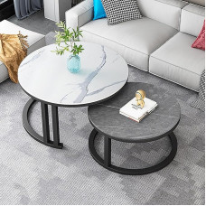 Runder Couchtisch aus Marmor, 2er-Set – Stilvolle Nisttische für Wohnzimmer & Home Office – Moderne Beistelltische für kleine Räume – Elegantes Design & Konstruktion