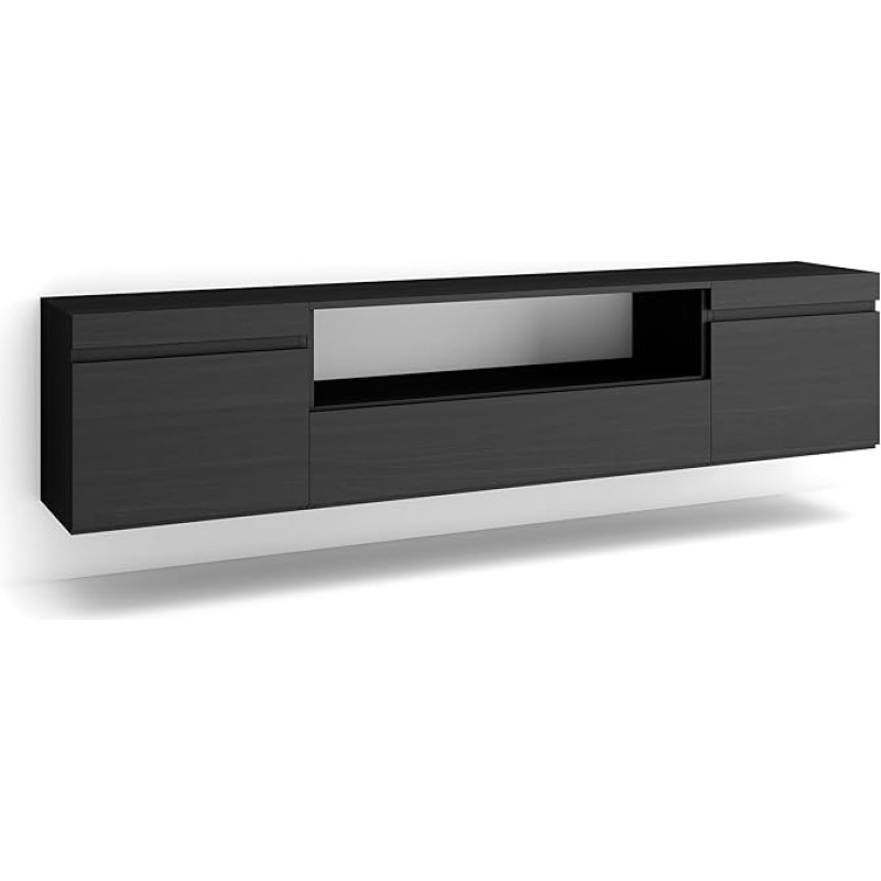 Skraut Home TV Cabinet, Lowboard, for Living Room and Dining Room, 200 x 45 x 35 cm, for TVs up to 80 Inches, Hanging, Modern Style, Black