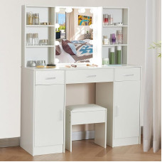 Buildonely Large Dressing Table with LED and Mirror, Dressing Table with 3 Drawers, Adjustable Brightness, 3 Colour Temperatures, Dressing Table for Daughter, 40 x 100 x 140 cm, SD3165U1203