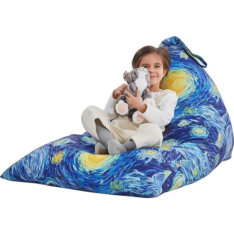 Nobildonna Bean Bag Chair Cover for Kids and Adults, Extra Large Bean Bag without Stuffing, Plush Toy Holder and Organiser, Premium Canvas, 250L (Starry Night)