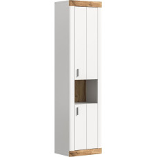 xonox.home - Laredo Wall Cupboard 45 x 172 x 30 cm in Front White Matt Body White Melamine with Nox Oak Nb - Tall Cabinet Hanging Bathroom Cabinet Wall Cabinet - Modern, Space-Saving and Functional