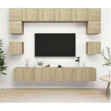 Homgoday TV-Set 8 Stück Sonoma-Eiche aus Spanplatte, TV-Schrank, TV-Schrank, Couchtisch, Wohnzimmertisch, TV-Ständer für Wohnzimmer
