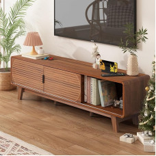 Janmer Home Mid Century Modern TV Stand for 55/60/65 Inch TV, 62 Inch TV Console Table with Ribbed Sliding Doors, Entertainment Center and Media Console with Storage for Living Room