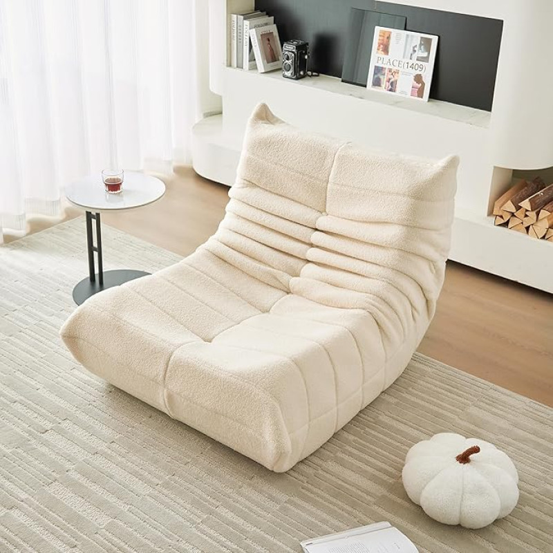 okwish Bean Bag Sofa, Floor Sofa, Floor Chair with Backrest, Comfortable XXL Reading Chair, Lazy Sofa, Bean Bag Chair for Bedroom, Living Room, Recliner Chair, Beige