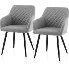 TUKAILAI Set of 2 Linen Dining Room Chairs, Modern Kitchen Chair, Armrest, Upholstered Chair, Living Room Chair with Armrests, Backrest, Metal Legs, Armchair for Kitchen, Dining Room, Living