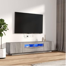 Homgoday TV Furniture Set of 2 LED Lights Sonoma Grey Multilayer Wood TV Cabinet Base Cabinet for TV Coffee Table TV Stand for Living Room