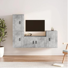Homgoday TV Furniture Set 4 Pieces Grey Concrete Multilayer Wood Living Room TV Cabinet Low TV Cabinet Coffee Table Living Room TV Stand for Industrial Living Room