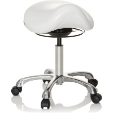 hjh OFFICE Ortho SIT 702311 Work Stool Artificial Leather White Ergonomic Saddle Stool with Wheels Height Adjustable