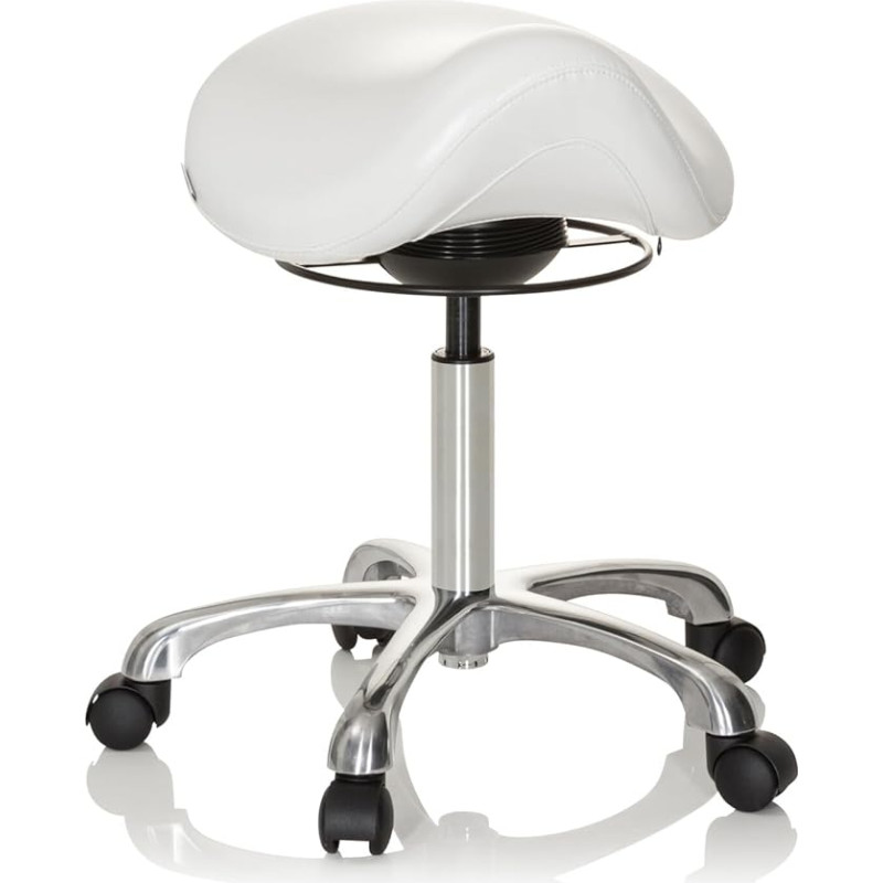 hjh OFFICE Ortho SIT 702311 Work Stool Artificial Leather White Ergonomic Saddle Stool with Wheels Height Adjustable