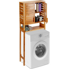 Relaxdays Bamboo Washing Machine Cabinet, Standing, Slat Doors, 3 Shelves, Toilet Cabinet, HBT 164 x 66 x 26 cm, Natural, Standard