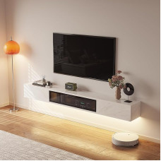 FurniNova Hochglanz-TV-Ständer, 178 cm (70 Zoll), Wandmontage, schwebender TV-Schrank mit 3 Türen, für Schlafzimmer, Wohnzimmer (weiß)