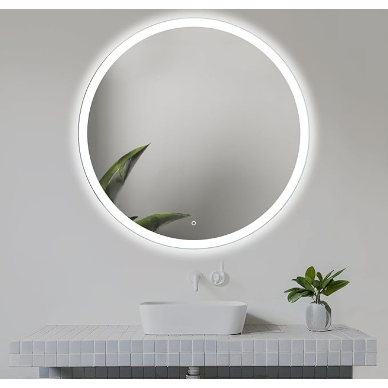 Home Glow 80 cm Round Bathroom Mirror with LED Lighting, Round LED Bathroom Mirror with Touch Switch, Mirror with Natural White Front Light
