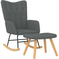 vidaXL Rocking Chair with Stool, Swing Chair with Armrest, Rocking Chair with Wooden Skids, Steel Frame, Relaxing Chair, Living Room, Modern, Fabric, Dark Grey