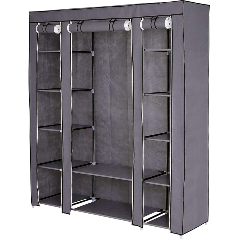 dibea Foldable Fabric Wardrobe 175 x 150 x 45 cm, Grey