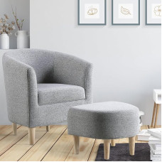 Meisax Armchair, Wing Chair with Stool, Comfortable and Soft Recliner Chair, Reading Chair, TV Chair, Living Room, Bedroom, Lounge Chair, Linen Fabric, Solid Wood Legs (Grey)