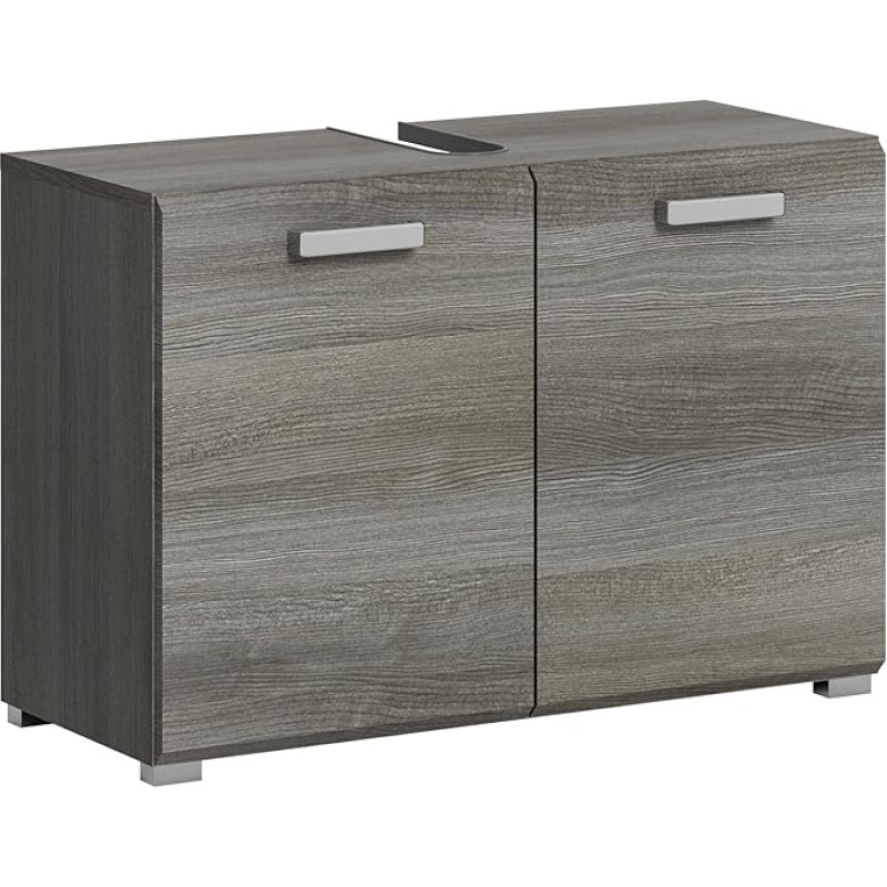 xonox.home - Silver Wash Basin Cabinet 80 x 55 x 37 cm in Smoke Silver Nb - Wide Washbasin Bathroom Cabinet - Modern and Functional