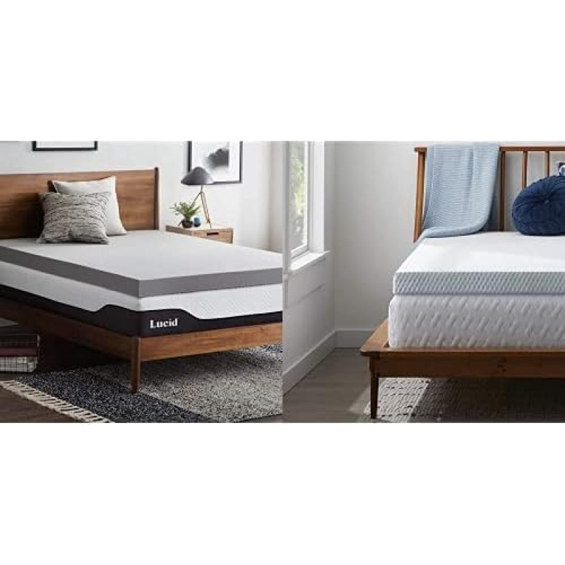 LUCID 10 cm Memory Foam Mattress Topper with Bamboo Charcoal - with Cover for Mattress Topper - Non-Slip & Machine Washable - Topper 120 x 190 cm