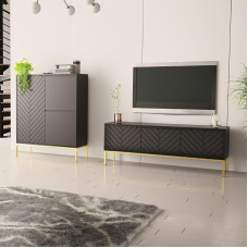 Lomadox Living Room Set 2-Piece Living Room Cabinet Living Room Furniture Living Room Cabinets Modern in Black Matt with Milled Fronts